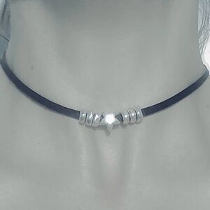 “Bohemian Star” Silver Beaded Brown Leather Cord Rope Choker Collar Necklace